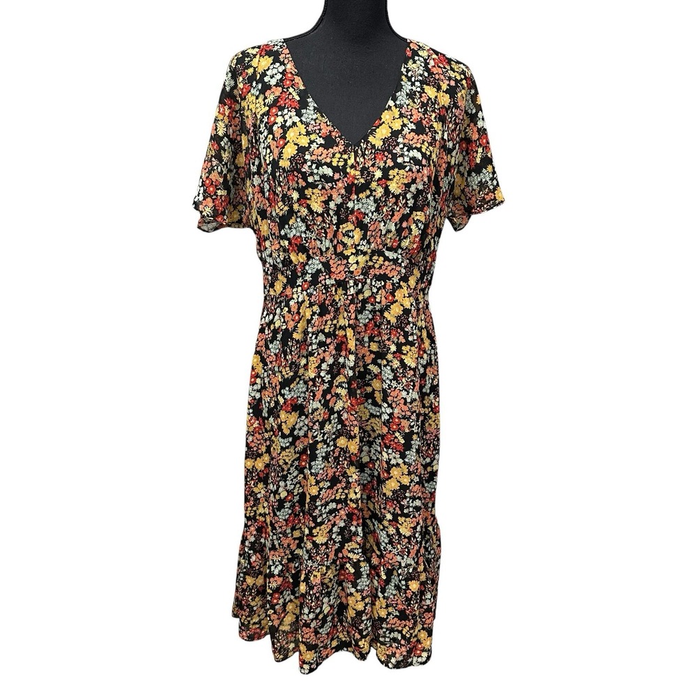 MADEWELL Dolman-Sleeve Ruffle-Hem Midi Dress in Flower Garden Size 10 Petite